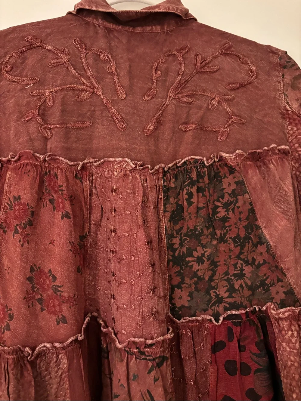 NWT - Burgundy Patchwork Boho Style Blouse - Picture 10 of 13